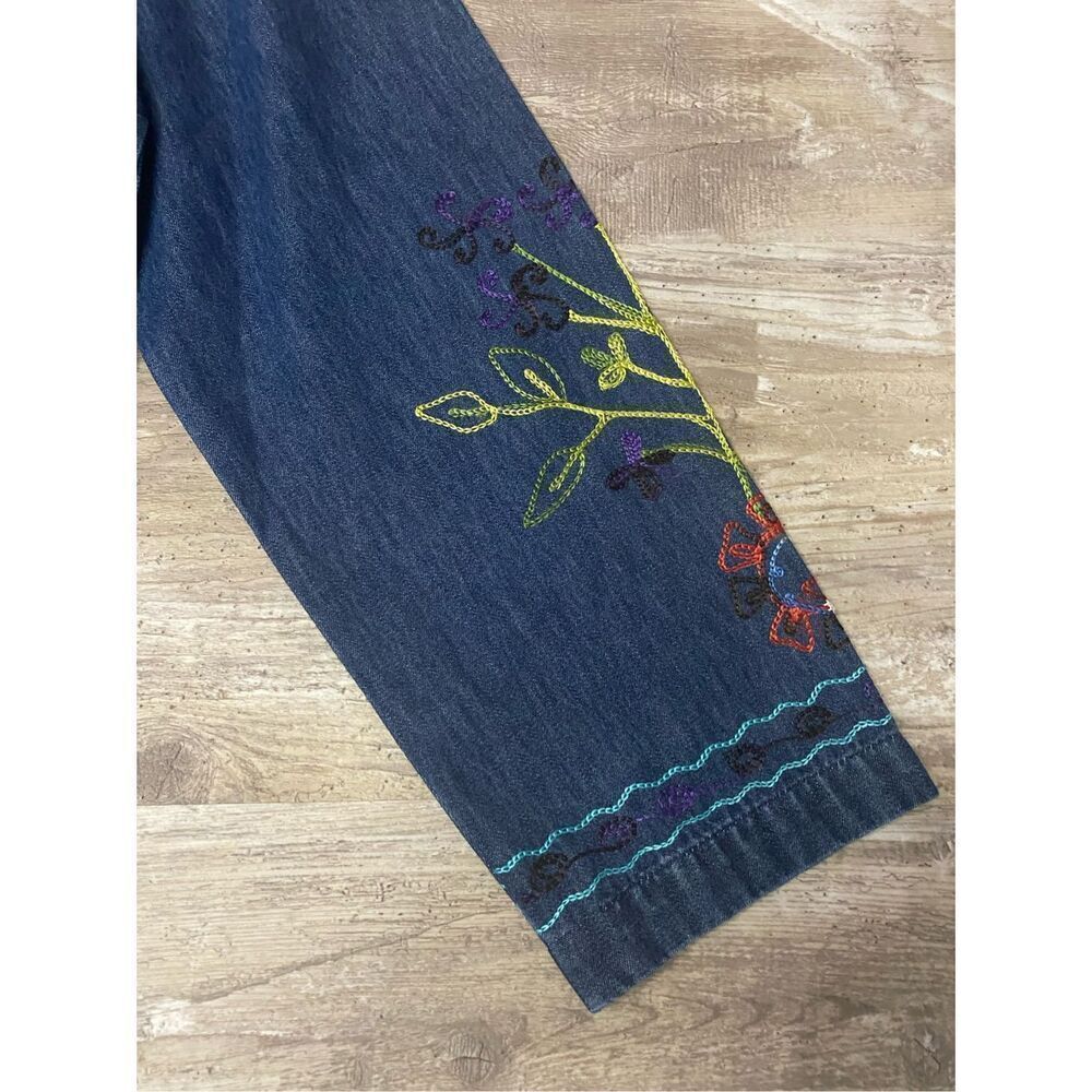 Gunit Fashions New York Embroidered Floral Denim Jean Jacket Shirt Sz Med - Picture 3 of 5